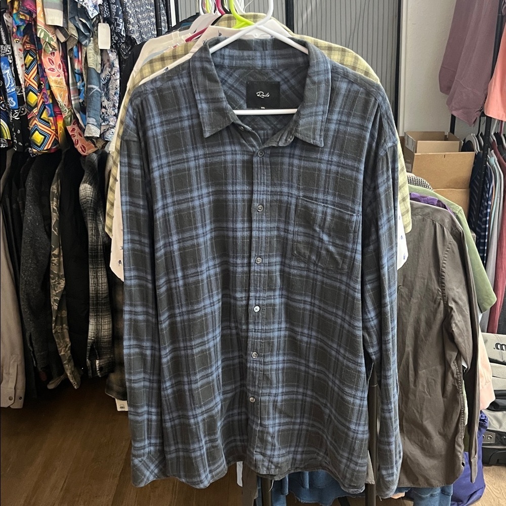 Rails Navy and Light Blue Plaid Button-Down Flannel Shirt. NWOT